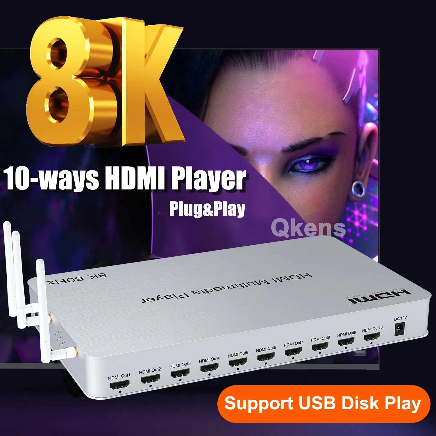 4K Media Player - Lecteur multimédia HDMI 10 ports H.265